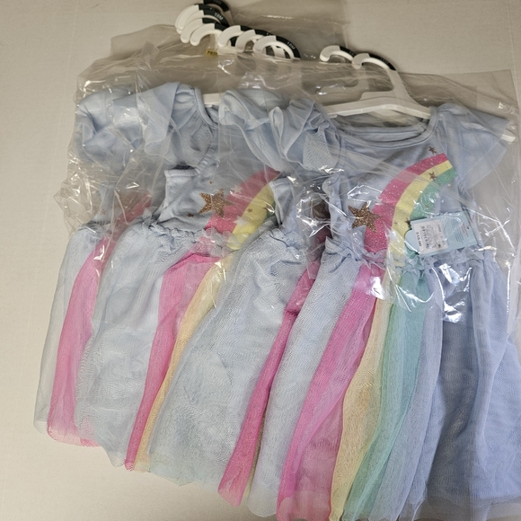 Cat & Jack Other - Cat & Jack Light Blue Rainbow Tulle Dress with Pink Yellow Green Panels